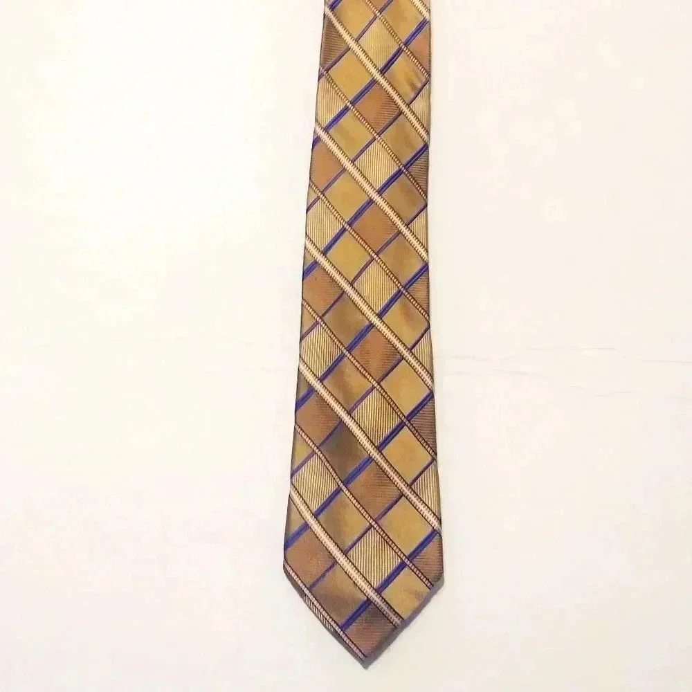 Michael Michael Kors Tan Blue Striped 100% Silk Tie‎